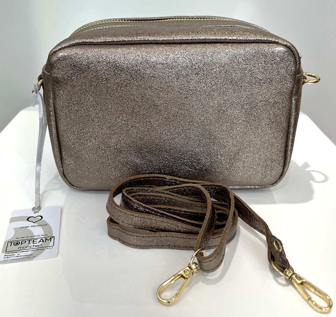 Top Team Handtasche, Glitter rotgold